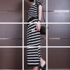 6467 European station fashion ice silk knitted striped dress