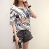 3935 real shot summer new striped short-sleeved t-shirt female students Korean version of large size women fat mm200 pounds