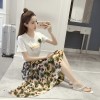 2017 Fashion Set Hawaiian Embroidery Korean Short Sleeve T + Pleated Cake Chiffon Skirt Set