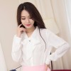 5669 spring new lace lattice loose bow tie woman long sleeve backing shirt