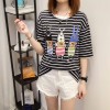 3935 real shot summer new striped short-sleeved t-shirt female students Korean version of large size women fat mm200 pounds