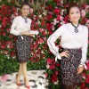New autumn and winter hit the color of the round neckline with long-sleeved shirt + package buttocks lace skirt suit 930