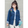 8764 2017 Autumn rose embroidery denim jacket