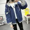 Real students denim jacket female Korean version of the 2017 autumn new loose hole hooded patch Harajuku coat bf