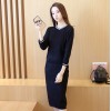 725 fashion autumn and winter long - sleeved sweater with slit up skirt