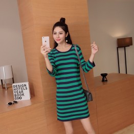 9087 Korean fashion stripes long sleeve dress