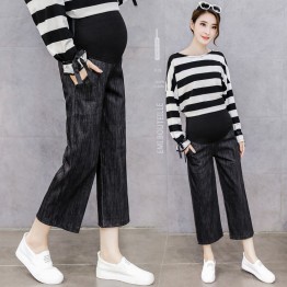 Pregnant women wide leg pants 2017 new autumn bamboo cowboy Korean version of the loose pants pants large yards wear belly pants