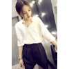 9105 White chiffon shirt loose V-neck bat sleeves new shirt