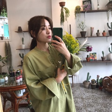 2073 kiwi green pockets loose long shirt dress 