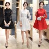 1065 real shot 2017 autumn stand collar nine sleeves dress improvement cheongsam collar lace silk empty dress female