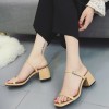 Rough with sandals female summer 2017 new square head with students wild Korean version of the thin word with a Roman high heels