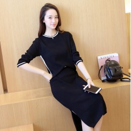 725 fashion autumn and winter long - sleeved sweater with slit up skirt