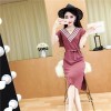 5183 casual V-neck spell color tail cut knitted long  dress