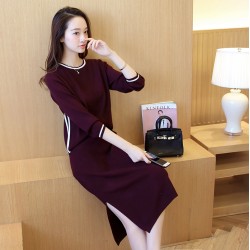 725 fashion autumn and winter long - sleeved sweater with slit up skirt
