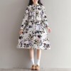 0901 art retro cotton and linen printed school long sleeve dress