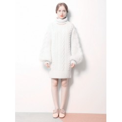 767 South Korea  autumn and winter high collar thick knit  sweater dress