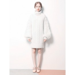 767 South Korea  autumn and winter high collar thick knit  sweater dress
