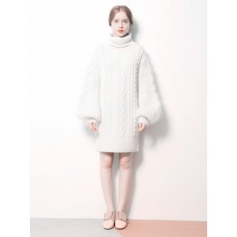 767 South Korea autumn and winter high collar thick knit sweater dress