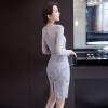 (Real shot) 2017 new summer Korean version of the lace two sets of sexy hollow long paragraph package hip dress 7033