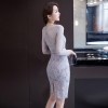 7033 sexy lace long sleeve tops with tight hip skirt