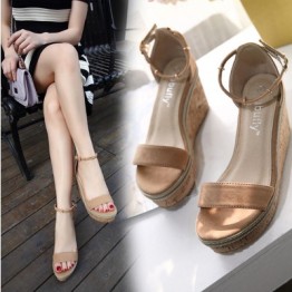 2017 summer new word matte leather slope with sandals female high heel waterproof platform beach thick bottom muffin sandals