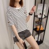 Real shot short - sleeved t - shirt female summer Korean version of loose black and white striped fat mm large size women 's clothing 200 pounds 3932