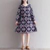 【Real shot】 spot autumn and winter new literature and art retro cotton and linen nine sleeves printed silk series dress 0906