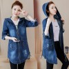 882 # real shot 2017 spring and autumn new Korean denim jacket female mid section hooded big size women's jacket