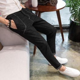 Men's original color jeans elastic feet pants wild Slim trousers Korean casual solid color elastic pants