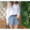 592 # real shot Korea chic casual sling strapless long-sleeved wild TEE blouse