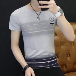 3041 Men 's Korean fashion  short - sleeved stripes t-shirt 