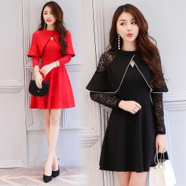 2632 autumn new high collar cloak lace dress