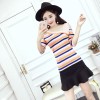 8008 European and American fashion color stripes oblique shoulder knit shirt