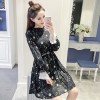 7153 # spot real 2017 spring new Korean women loose pleated chiffon long sleeves dress