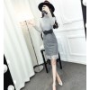 9169 fashion Korean back zipper woolen splicing lace tight hip dress