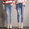730 spring and summer Korean fashion high waistline holes nine pants jeans