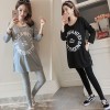 9144 # (real shot) new maternity dress autumn print letter side zipper sweater + leggings suit