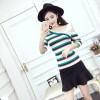 8008 European and American fashion color stripes oblique shoulder knit shirt