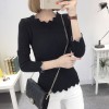 8073 # autumn and winter new women's Korean sweater women's bottom shirt wave collar collar Slim was thin sweater