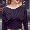 New summer fashion sexy V-neck off shoulder long sleeve short exposed umbilical T-shirt 7102