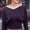 New summer fashion sexy V-neck off shoulder long sleeve short exposed umbilical T-shirt 7102