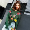 1912 retro long-sleeved V-neck torn tassel flowers embroidered loose knitted sweater