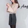 583 high waist Black leather half skirt