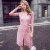 7095 summer temperament lace slim waist sexy V-neck lacing bow tie dress