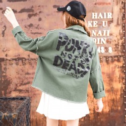 8651Korean fashion letter printed flash collar loose long sleeve jacket