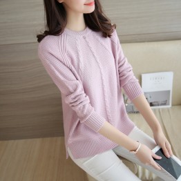 465 # Autumn new round neck loose jacket twist sweater split sweater long sleeves bottoming shirt