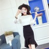 2017 new sweet word long collar shirt + irregular fishtail skirt suit 9156