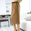 2017 spring and summer slits high waist coat Slim was thin in long paragraph woolen pencil skirt female # 1314