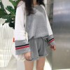 5233 # real shot Korea chic harbor movement wind open fork long sleeve Tee + bar buckle shorts suit female