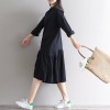 8257 # Russian Accordion retro bowknot collar cotton and linen dress